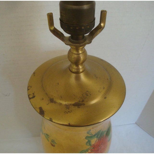 Mid 20th Century Reverse Decoupage Hurricane Glass Lamp Dahlia Flowers on Goldleaf For Sale - Image 4 of 7