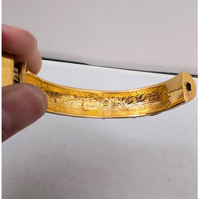 Black Vintage Signed Napier Goldtone Black Enamel & Clear Rhinestone Cuff Bracelet For Sale - Image 8 of 11