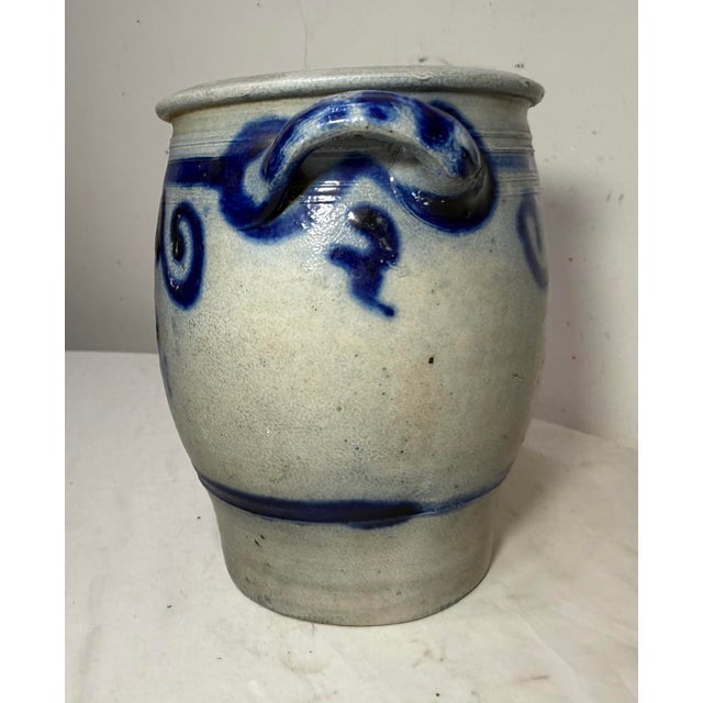 Antique 19th Century Handmade Stoneware Crock Pottery Jug With Handle 2 Gallon For Sale - Image 10 of 10