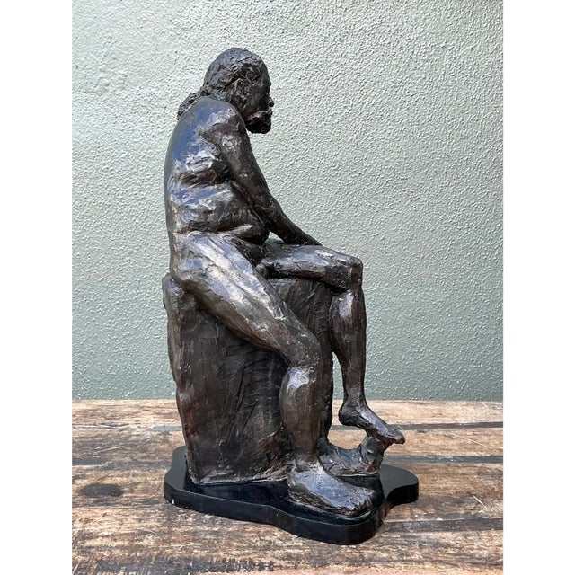 Vintage Bronzed Terracotta Seated Male Sculpture For Sale - Image 12 of 12