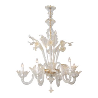 1940s Cascading 6-Light Murano Glass Chandelier For Sale