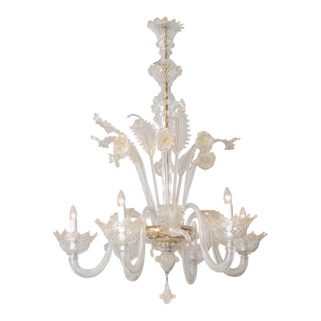 1940s Cascading 6-Light Murano Glass Chandelier For Sale