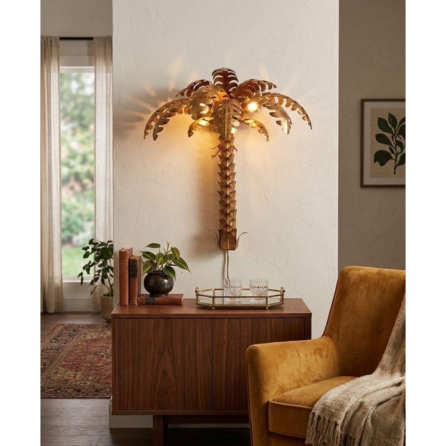 Vintage Hollywood Regency Style Metal Palm Tree Wall Sconce For Sale - Image 10 of 10