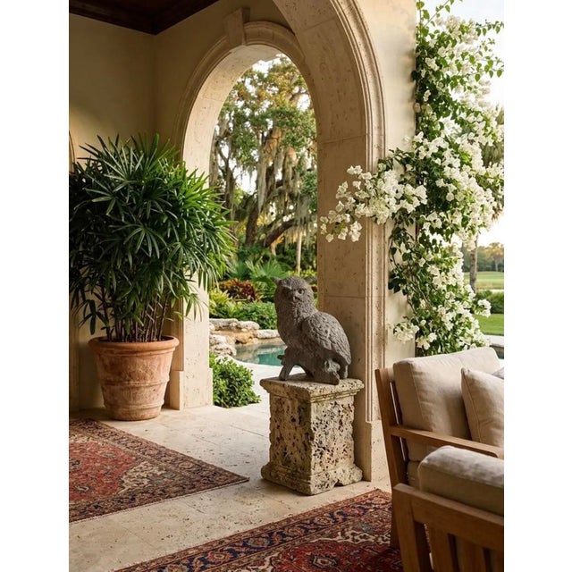2000 - 2009 Vintage Cast Iron Owl Garden Sculpture on Natural Branch Base For Sale - Image 5 of 11