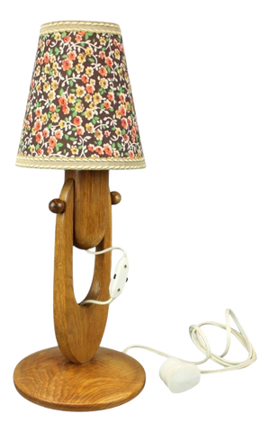 Mid-Century Adjustable Wooden Table Lamp with Floral Shade, Czechoslovakia, 1970