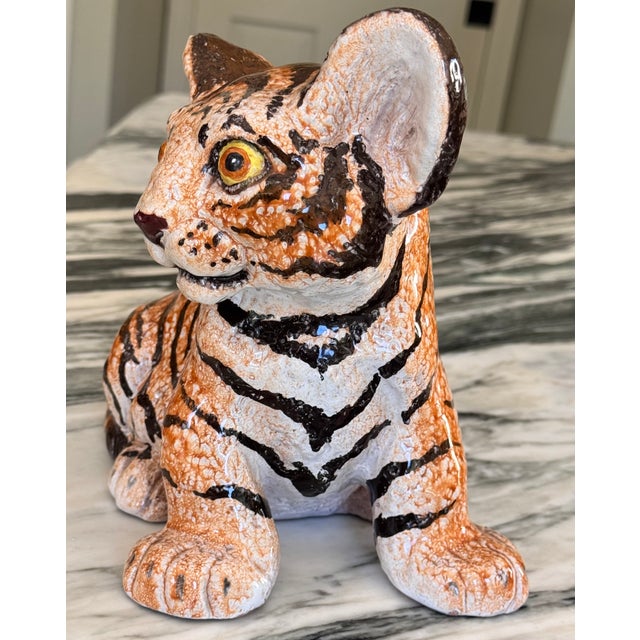 Vintage Made in Italy Terra Cotta Tiger Cub For Sale In Seattle - Image 6 of 13