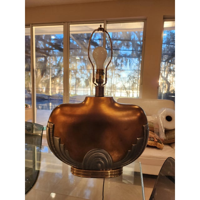 Copper Art Deco Table Lamps With Shades - a Pair For Sale - Image 8 of 10