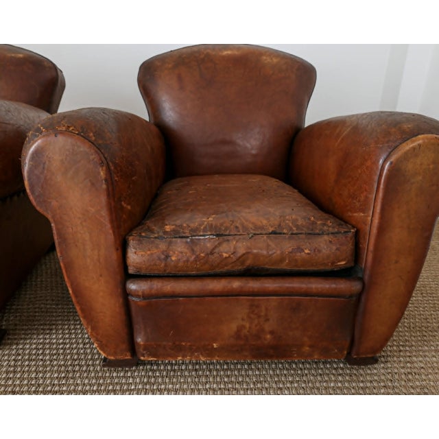 Pair of Antique French Leather Club Chairs - Circa 1920s For Sale In Orlando - Image 6 of 16