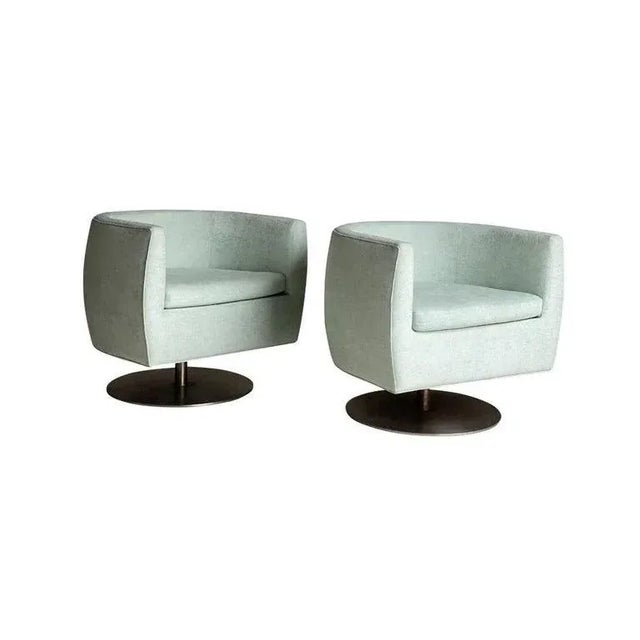 Mid-Century Milo Baughman Style Barrel Back Swivel Chairs - A Pair For Sale - Image 4 of 9