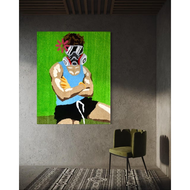 Textile Cedric Vu "Do You Smell Fumes?" Tufted Yarn Work, Gas Mask Figure, Electric Green, Contemporary California Textile Art, Pop Art, 2025 For Sale - Image 7 of 8