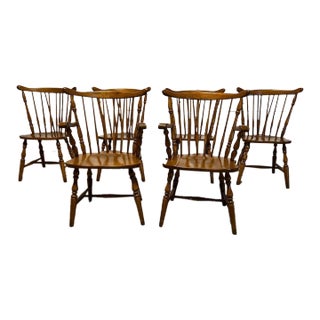 Mid 20th Century Vintage Nichols & Stone Co. Set of 6 Maple Windsor Dining Chairs For Sale