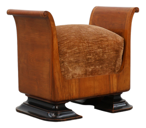 Art Deco Walnut Stool with Velvet Upholstery, Italy, 1920s