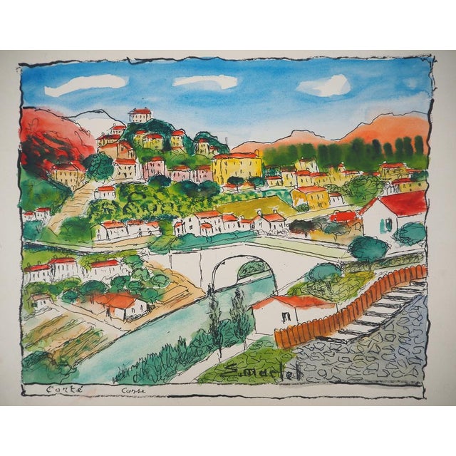Modern Elisée Maclet, The Village of Corté in Corsica, Watercolor, Early 20th Century For Sale - Image 3 of 8