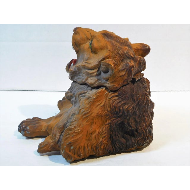 Metal 1900 Antique Painted White Metal Lion Inkwell For Sale - Image 7 of 13