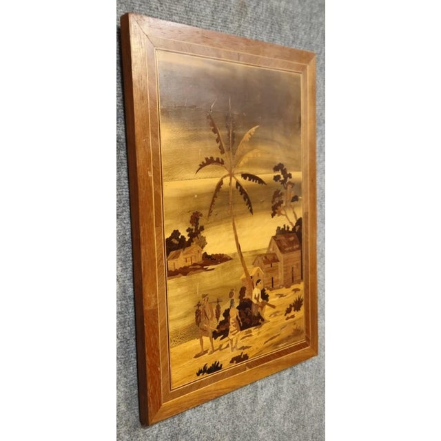 Antique Wood Marquetry Panel with Exotic Scene For Sale - Image 3 of 7