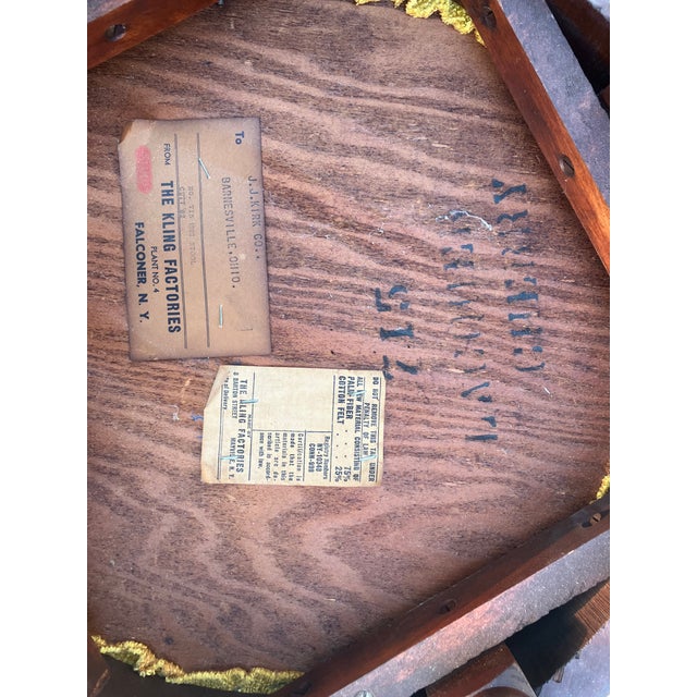 Mid Century Mahogany Chippendale/Georgian Style Vanity With Swinging Mirror and Round Upholstered Stool With Original Tags, 2 Pieces For Sale - Image 12 of 14
