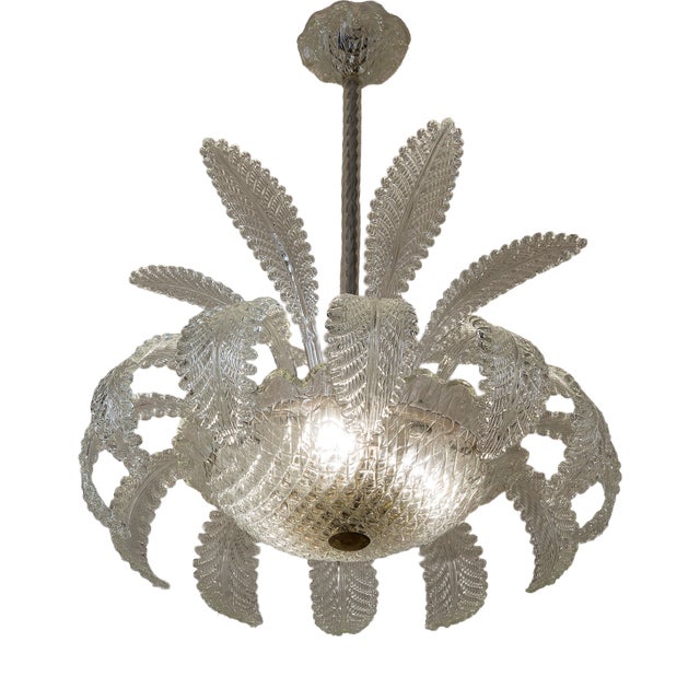 Vintage Art Deco Murano Glass Chandelier with Eighteen Leaves by Ercole Barovier, 1930s For Sale