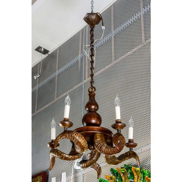 Vintage Bronze Horns Chandelier For Sale - Image 6 of 9