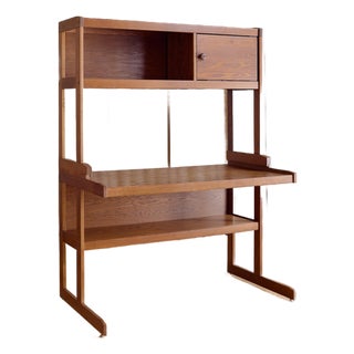 The Vintage 70s Danish Oak Desk With Hutch For Sale