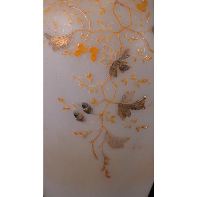Art Nouveau Late 19th Century Glass Vase Moser Style Art Nouveau Hand Painted Enameled Leaves 3d Acorns Antique For Sale - Image 3 of 14