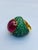 Bochic "Orient" Natural Emerald & Ruby Cocktail Ring Set In 18K Gold & Silver Natural Cabochon Ruby - 17.50 Carat Natural...