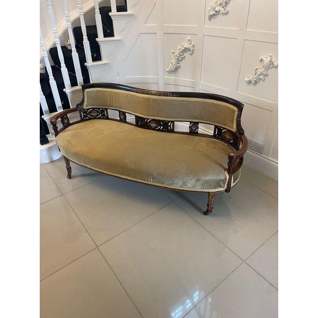 Antique Victorian Rosewood Inlaid Settee, 1880 For Sale - Image 6 of 13