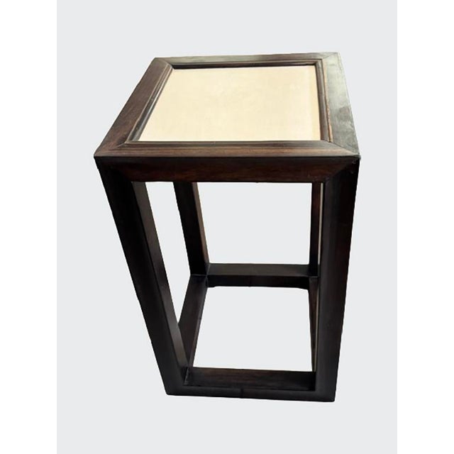 Robert Kuo Wood and Cream Lacquer Side Table For Sale - Image 4 of 5