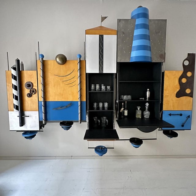 Metal Large Postmodern Wall Unit in Metal and Lacquered Plywood, 1980s For Sale - Image 7 of 13