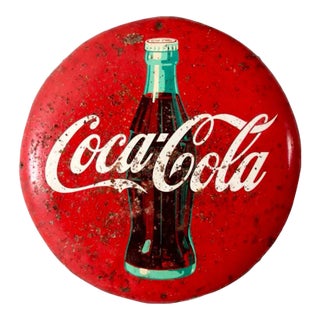 Vintage Coca-Cola Metal Button Sign For Sale
