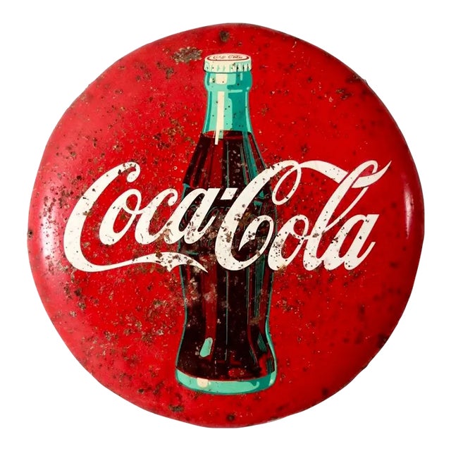 Vintage Coca-Cola Metal Button Sign For Sale