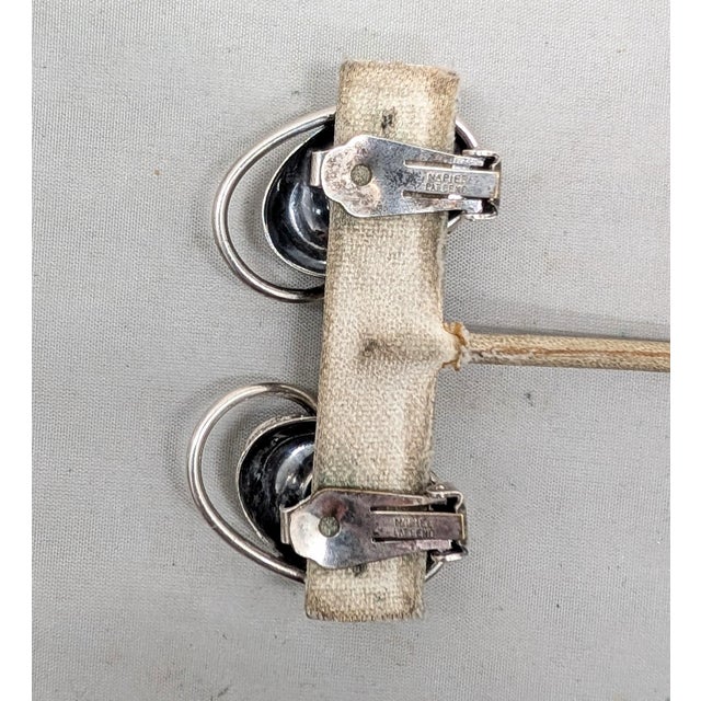 Vintage 1950s Signed Napier Modernist Silvertone & Cabochon Faux-Jade Clip Earrings-2 Pieces For Sale In Philadelphia - Image 6 of 7