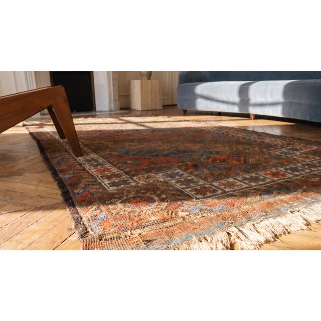 Brown 1890s Brown Tribal Islamic Prayer Antique Baluch Turkmen Rug 3'0" X 5'3" Handknotted Wool Carpet For Sale - Image 8 of 10