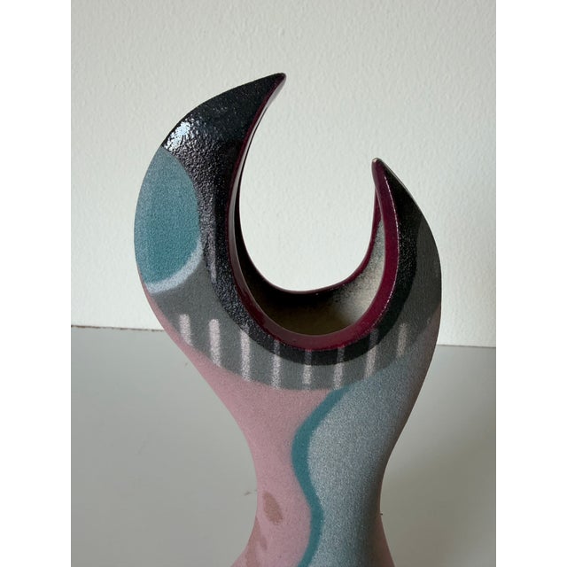 1990's Vintage Signed Sculptural Abstract Modernist Art Ceramic Vase For Sale - Image 4 of 10