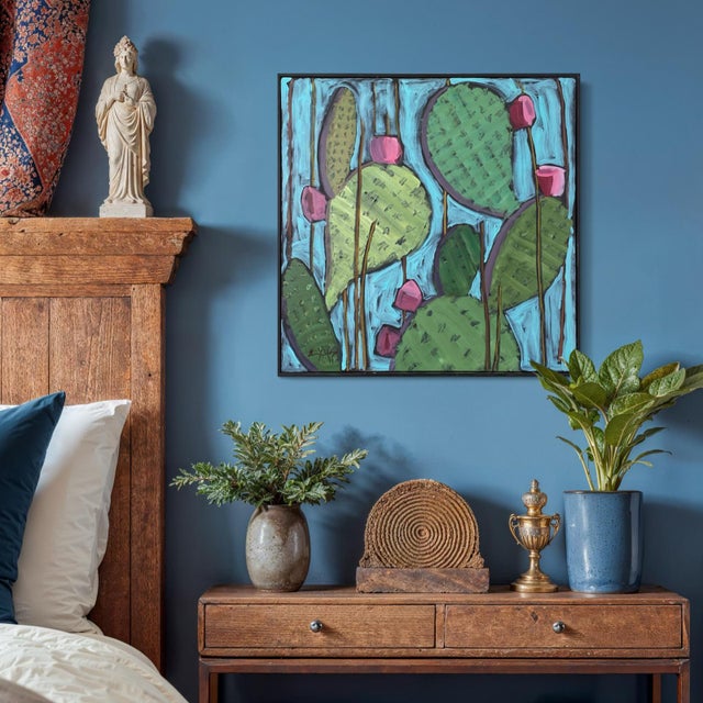 Modern Original Framed Cactus Painting "Nopalitos 1" – Contemporary Southwestern Art For Sale - Image 3 of 8