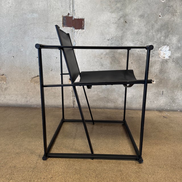 1980s 1990s Post Modern Black Leather and Metal Armchair #1 Attributed to Radbound Van Beekum for Pastoe For Sale - Image 5 of 11