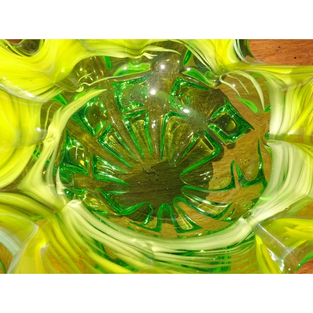 Vintage Murano Style Lime Green Art Glass Bowl ~ Serving Tray For Sale - Image 12 of 14