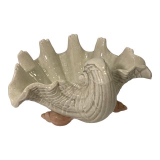 1970s Coastal Palm Beach Fitz & Floyd Ceramic Sea Shell Bowl For Sale