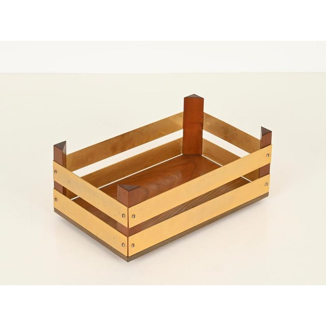 1970s Large Walnut and Brass Bar Crate by T. Barbi, Italy, 1970s For Sale - Image 5 of 15