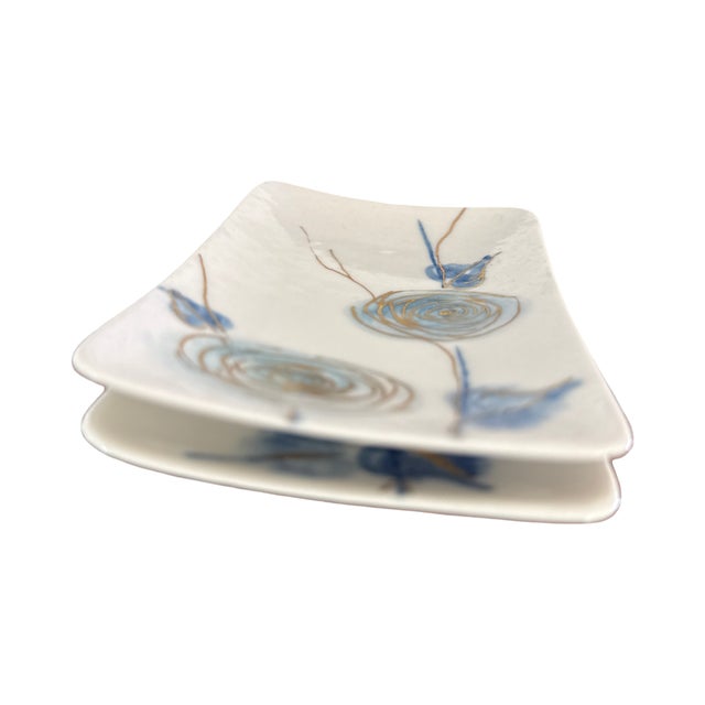 Mid-Century Modern 1960s Unger & Schilde Art Deco Revival Blue & Gold Porcelain Vanity Trays — Pair For Sale - Image 3 of 6