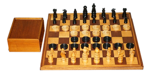 Vintage English Pattern Boxwood & Ebonised Chess Set, 1950, Set of 32