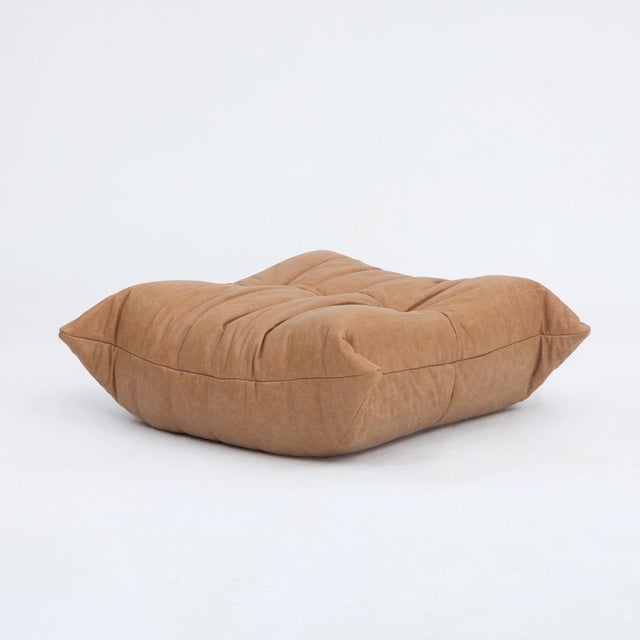 Ligne Roset Vintage Ligne Roset Togo Chair and Ottoman in Burnt Orange Leather - Restored For Sale - Image 4 of 18