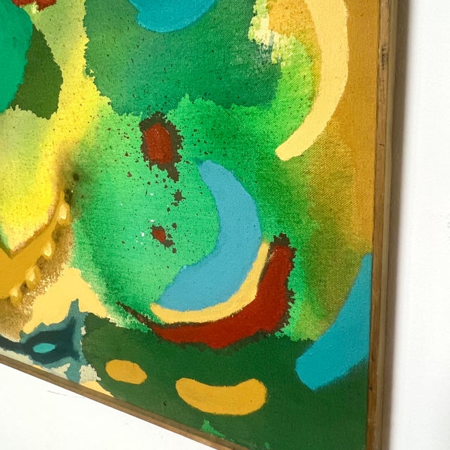 A post modern abstract stain painting in the manner of Helen Frankenthaler or Kenneth Noland.This work on raw canvas is...