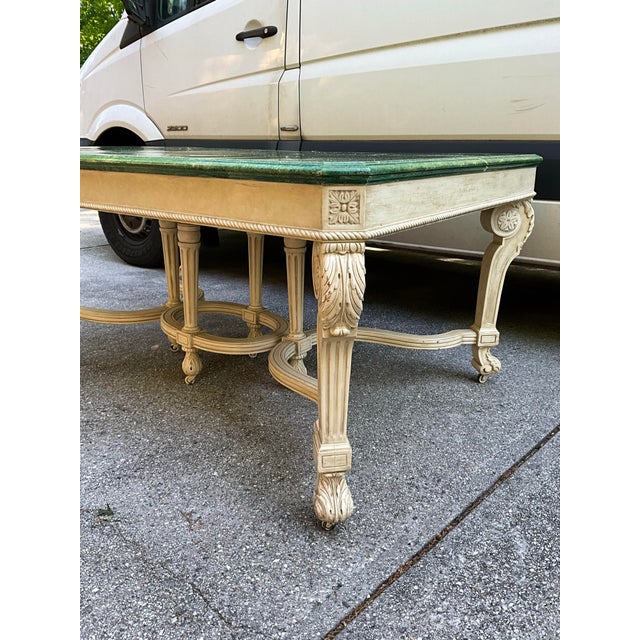 Army Green Mid-Century Italian Regency Style Faux Marble Painted Dining Table - 5 Leaves For Sale - Image 8 of 14
