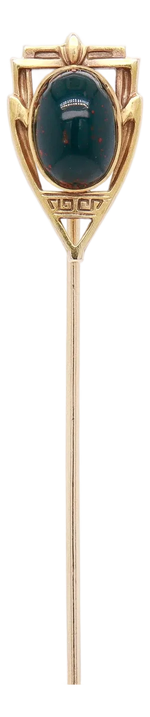 Antique Signed Brassler & Co. Art Deco 14k Gold & Bloodstone Cabochon Stickpin
