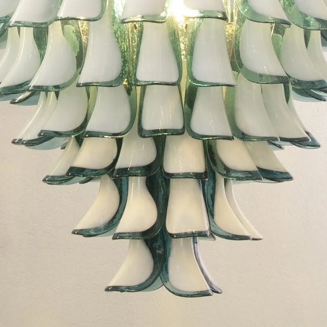 Gold White and Octanium Murano Glass Petal Chandelier, Italy, 1990s For Sale - Image 8 of 11