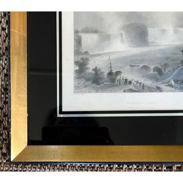 1840 Steel Engraving Titled Niagara Falls Near Clifton House in a Fab Gilt and Black Glass Frame For Sale In New York - Image 6 of 8