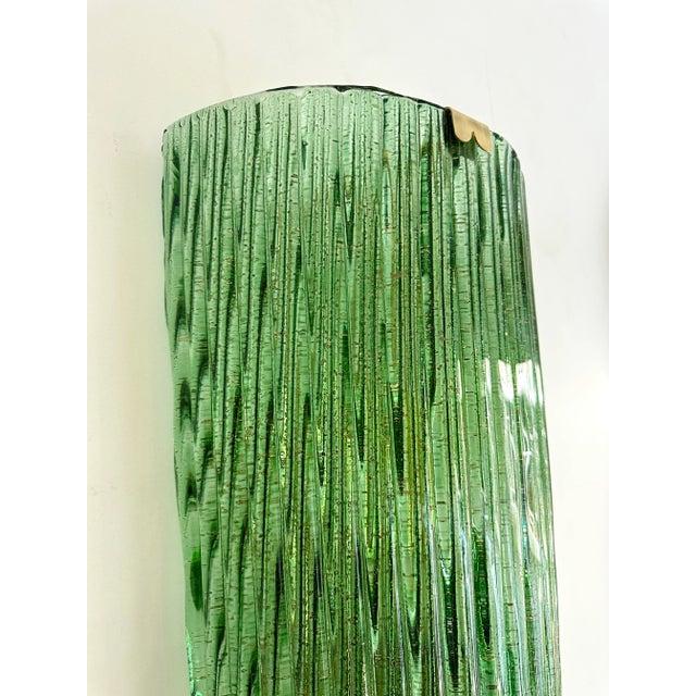 Large Contemporary Pair of Brass and Green Gold Leaf Murano Glass Sconces, Italy For Sale - Image 4 of 12