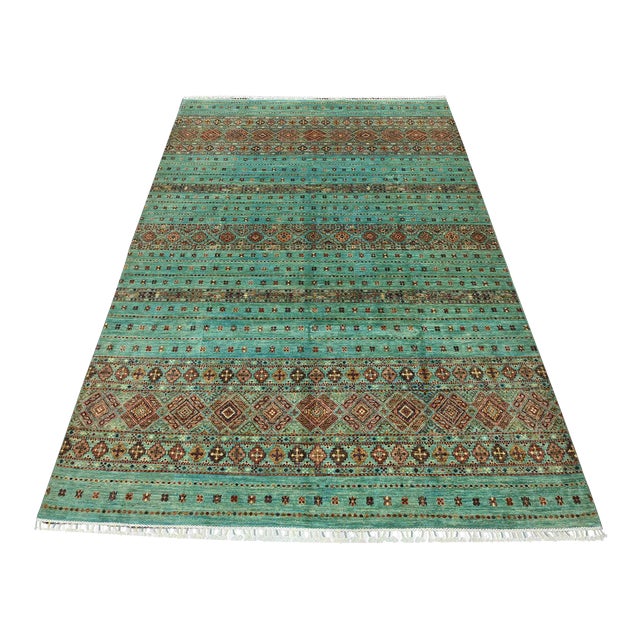 Fine Khorjin Rug 7’9” X 11’3” Blue Wool Tribal Hand-Knotted Oriental Carpet For Sale
