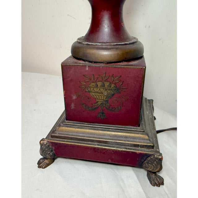Metal Antique Handmade Painted French Red Tole Toleware Swan Metal Table Lamp Light For Sale - Image 7 of 18