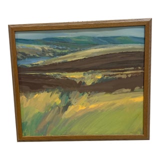 Vintage Abstract Landscape Oil Painting by Minnesota Artist Robert Gordenier ~ Framed For Sale